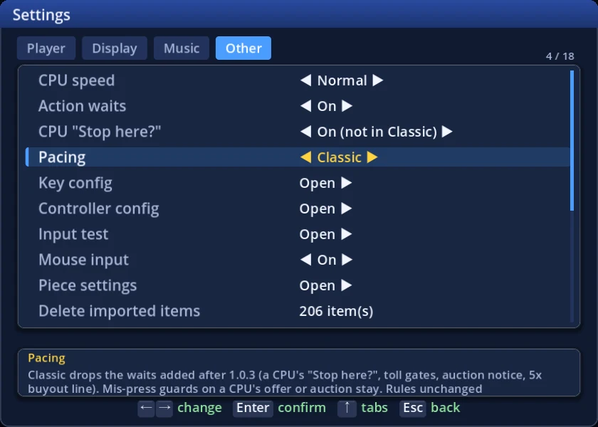 The "Pacing" setting - on Classic, the CPU "Stop here?" row above is not held even when On