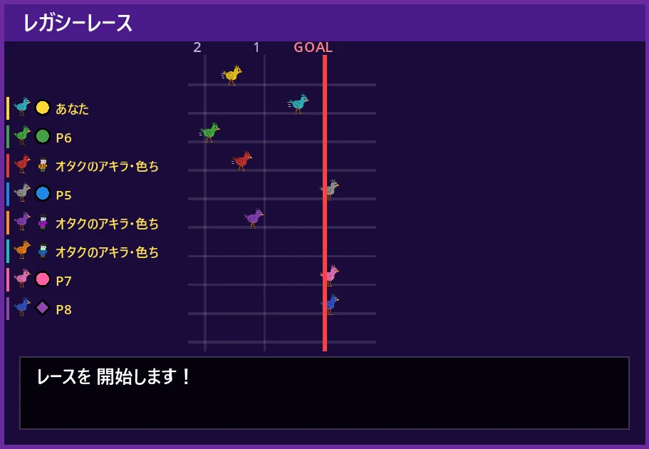 新しい鳥が走るレガシーレース