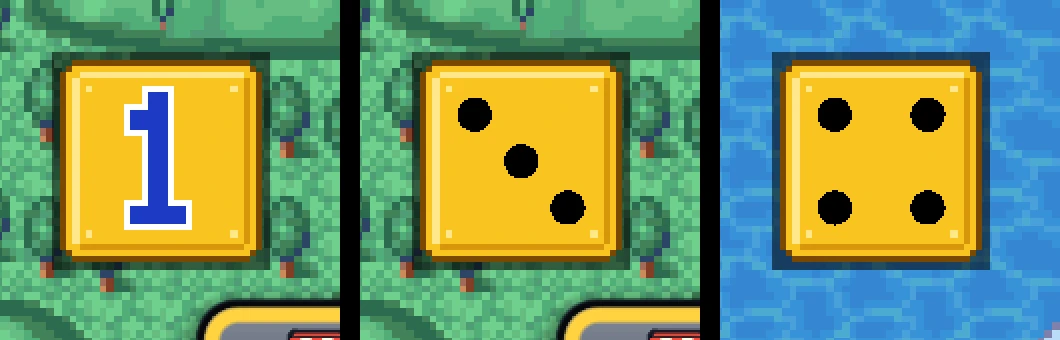 テクスチャパックのサイコロ。黄色いブロックの地に、自分で描いた「1」と、描いていない目（ゲームの点）