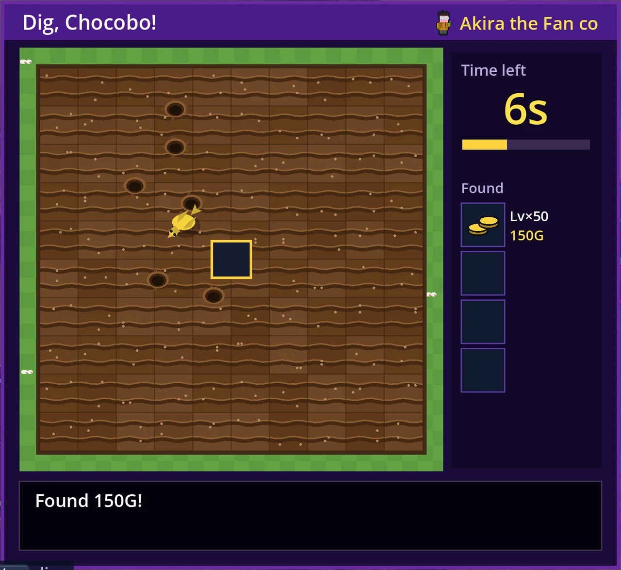 Dig, Chocobo! Legacy: digging on the run with 6 seconds left