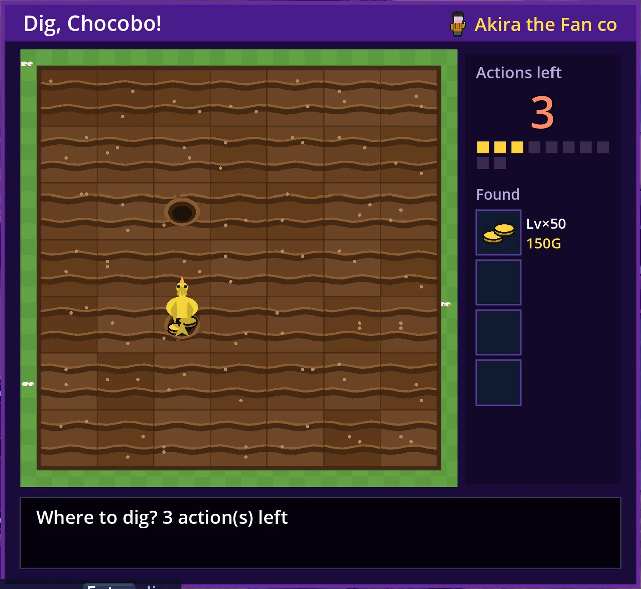 Dig, Chocobo! Modern: finding a Lv×50G treasure with 3 moves left