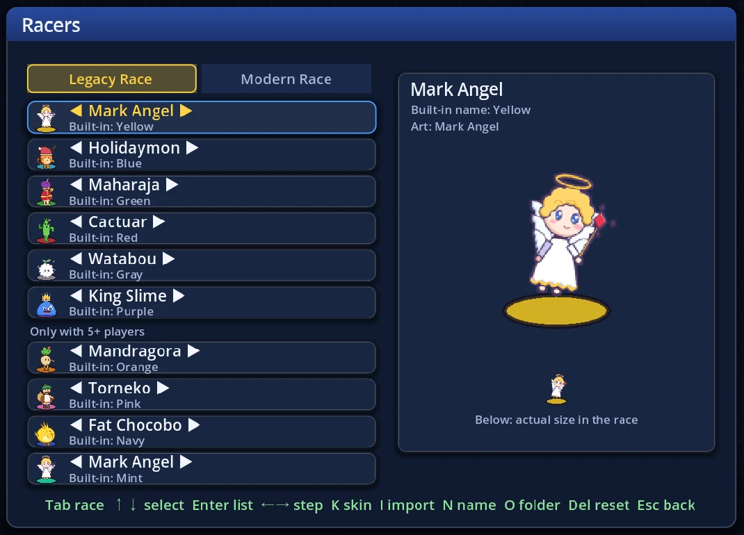The racers screen