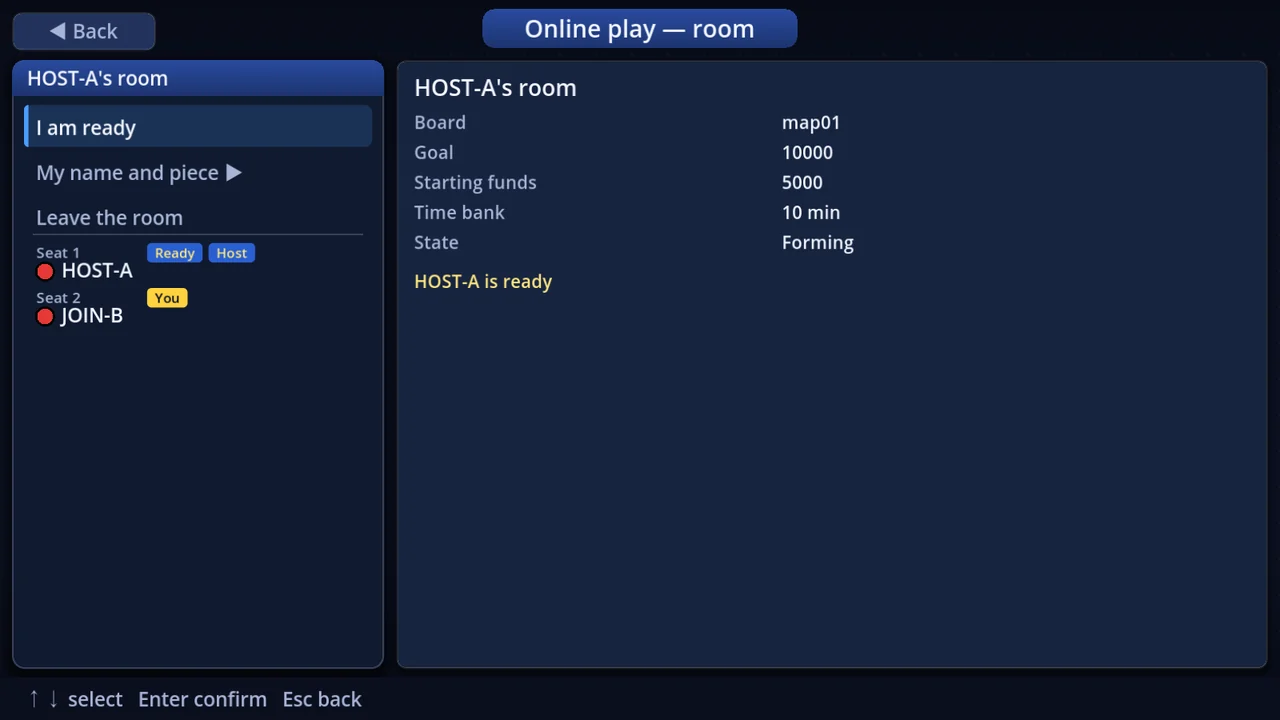 A room — join by code, take a seat