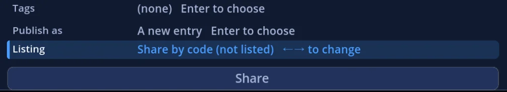The "Listing" row on the share form