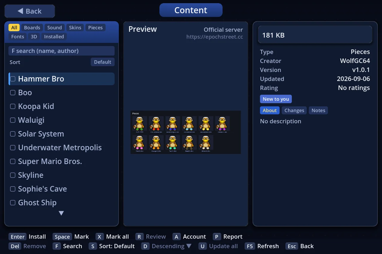 Downloads & Account — fetching published boards and packs
