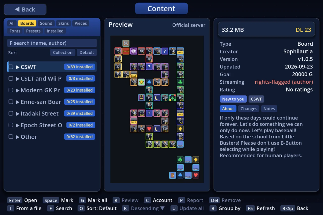 Downloads & Account — boards are grouped into folders