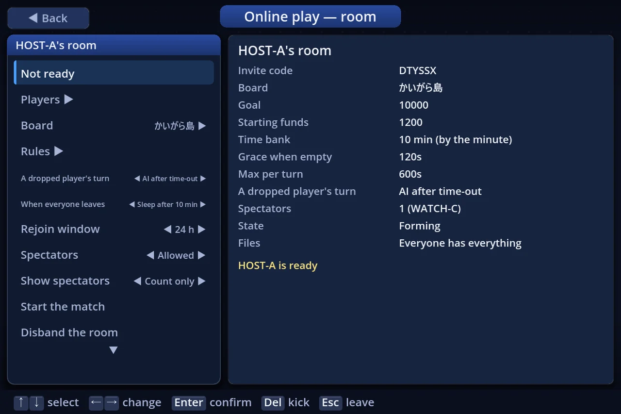 Your own room — settings on the left, the room's state on the right