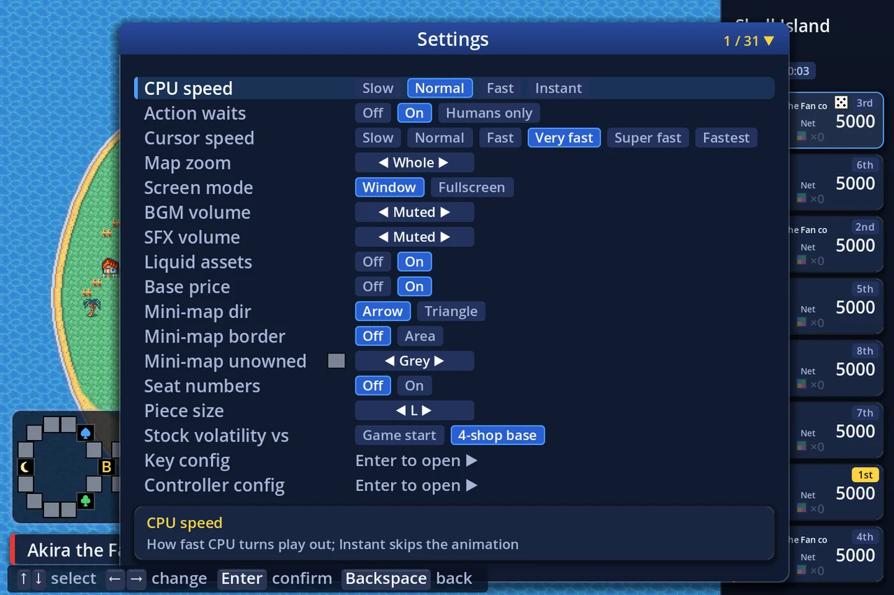 Settings during a match (Menu → Other → Settings)